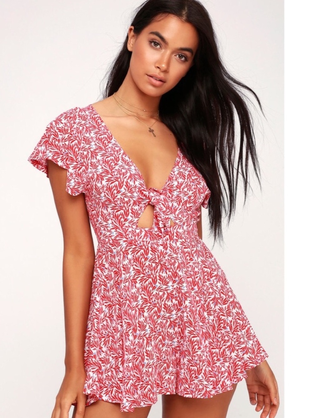 Lulus Dondi Red White Tie Front Romper Size Medium